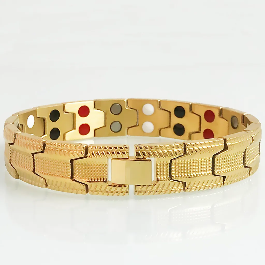 4-in-1-Therapie-Magnetarmband für Männer und Frauen, vergoldeter Edelstahl, 13 mm breit, an der Handkette, Schmuckzubehör
